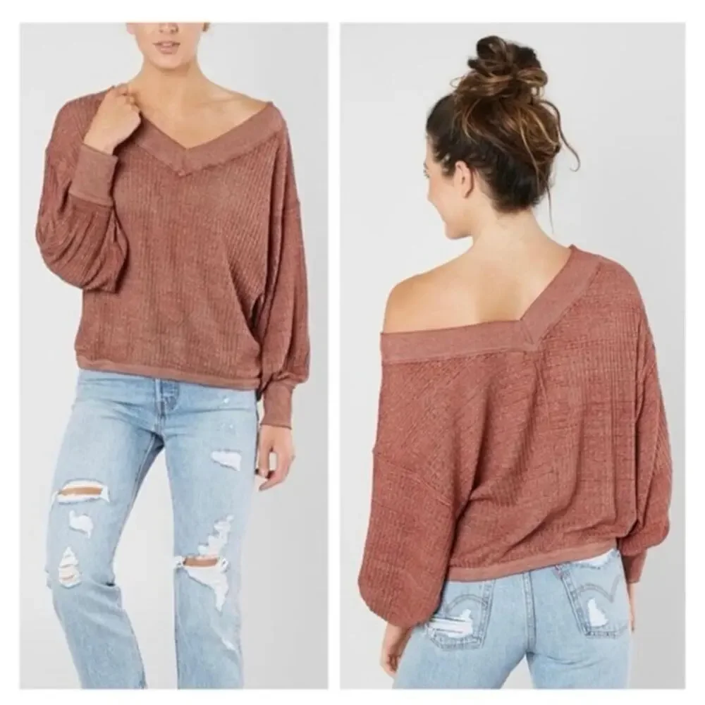 NWT Free People Southside Thermal Top Cinnamon Size Small